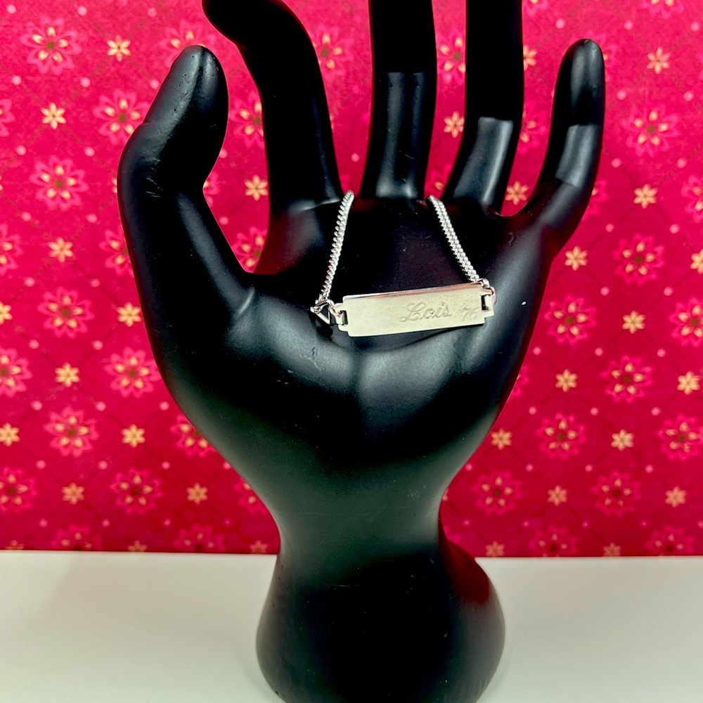 Vintage 1970’s Sterling Silver Stamped Chain & Engraved Plate Braclet